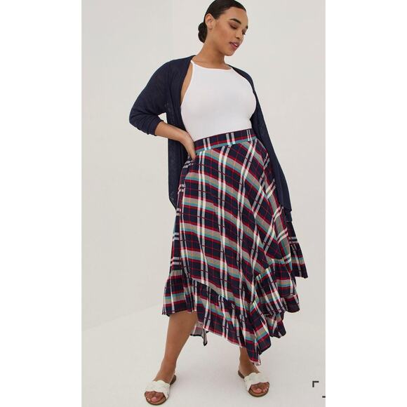 Torrid Plaid Hankerchief Red Plaid Midi Skirt size 1X Academia - Picture 1 of 8